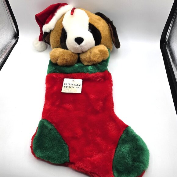 Prima Creations VTG 2000 Christmas Stocking Dog Puppy Plush Brown White Paws 3D - Picture 2 of 9